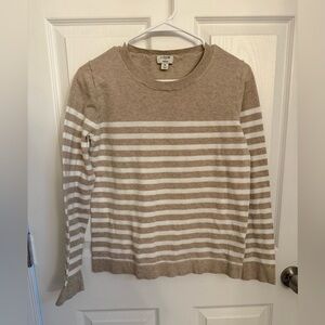 J. Crew Beige and White Striped Crewneck Sweater